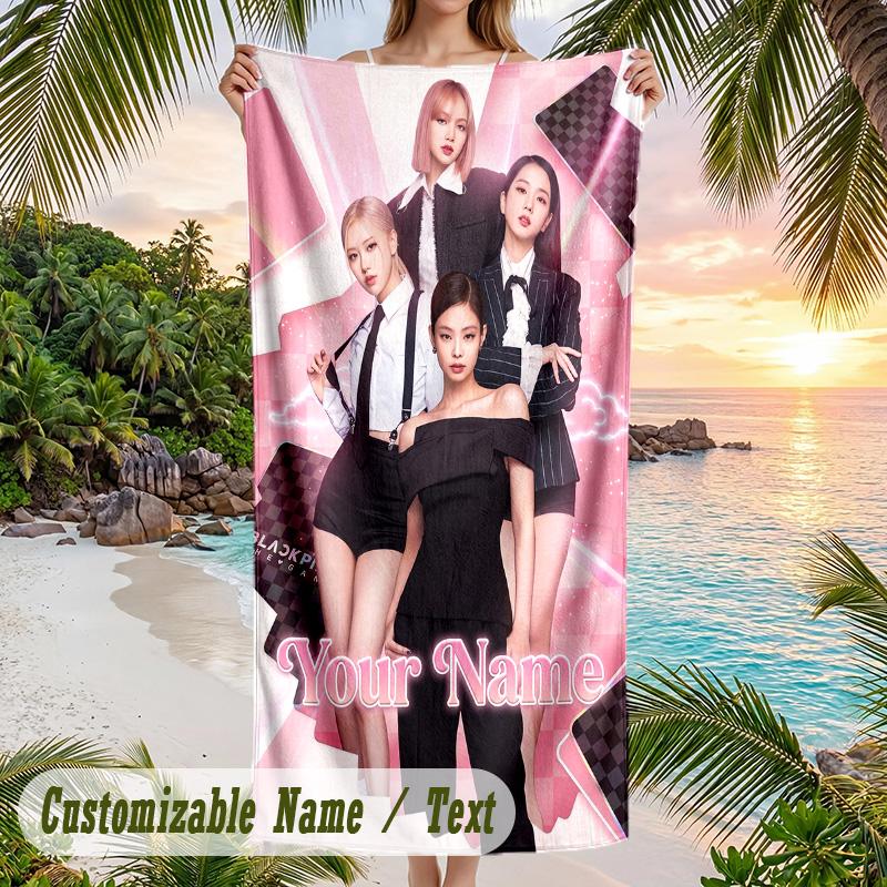 BLACKPINK Beach Towel, Personalized Custom Name Text, Quick Dry Large Absorbent Towel For Beach Pool