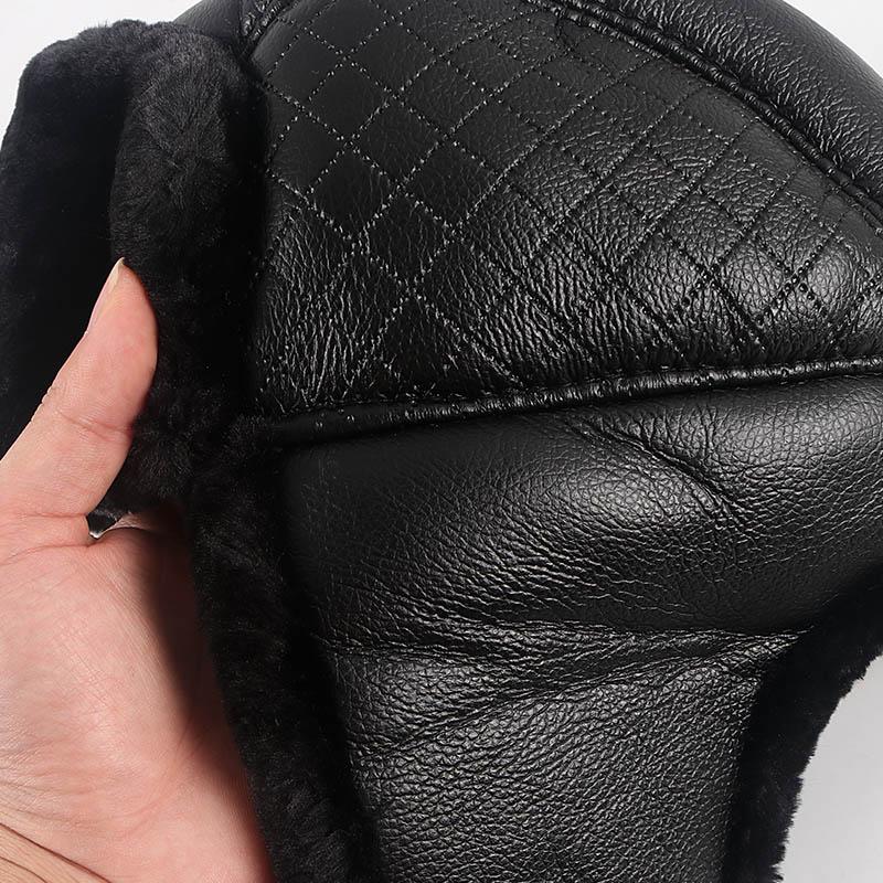 Leather Snow Cap Men Bomber Hat 2022 Ushanka Soviet Black Faux Fur Thermal Winter Hats With Earflap Dad Russian Cap