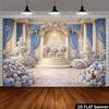 2D Luxury Blue Floral Wedding Stage Background Fabric for Engagement