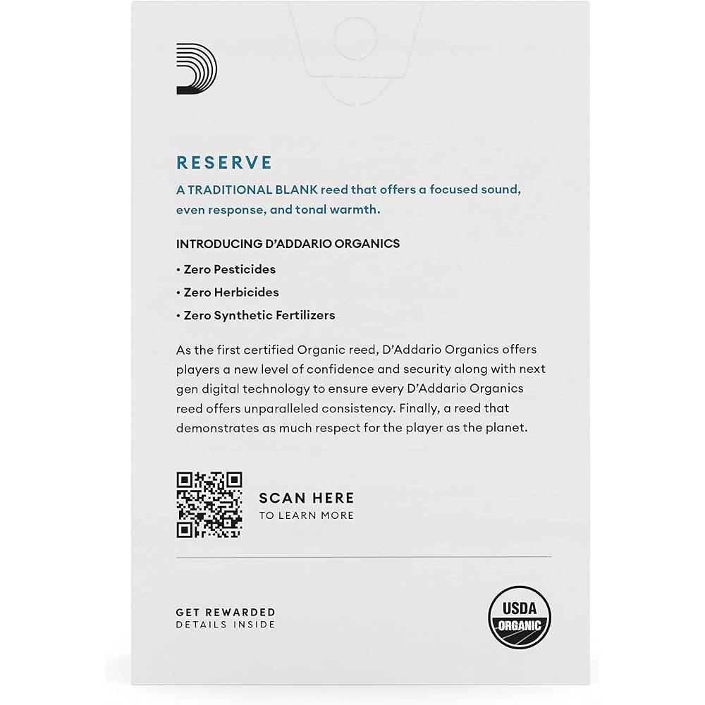 D'Addario WoodWinds Daddario Reed for Eb Clarinet USDA Organic Certified RESERVE ODBR1035 [Hardne...