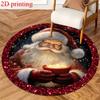 Christmas Santa Round Mat Stained Glass Border Santa Reindeer Xmas Tree Moon Festive Circular Decor Rug   Living Space Decor