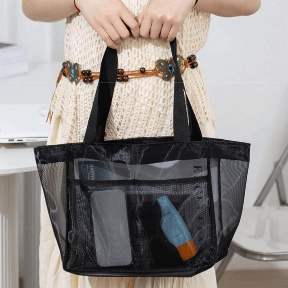 Breathable Mesh Beach Bag Transparent Nylon Swimming Mesh Tote Mesh Clothing Pocket Fitness