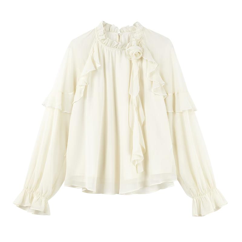 Elegant 3D Rose Lace Blouse M