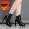 Round Toe High Heeled Boots Women Winter  Sexy Plush Ankle Boots Simple Slim Heeled Leather Boots Elegant Woman Heeled Shoe