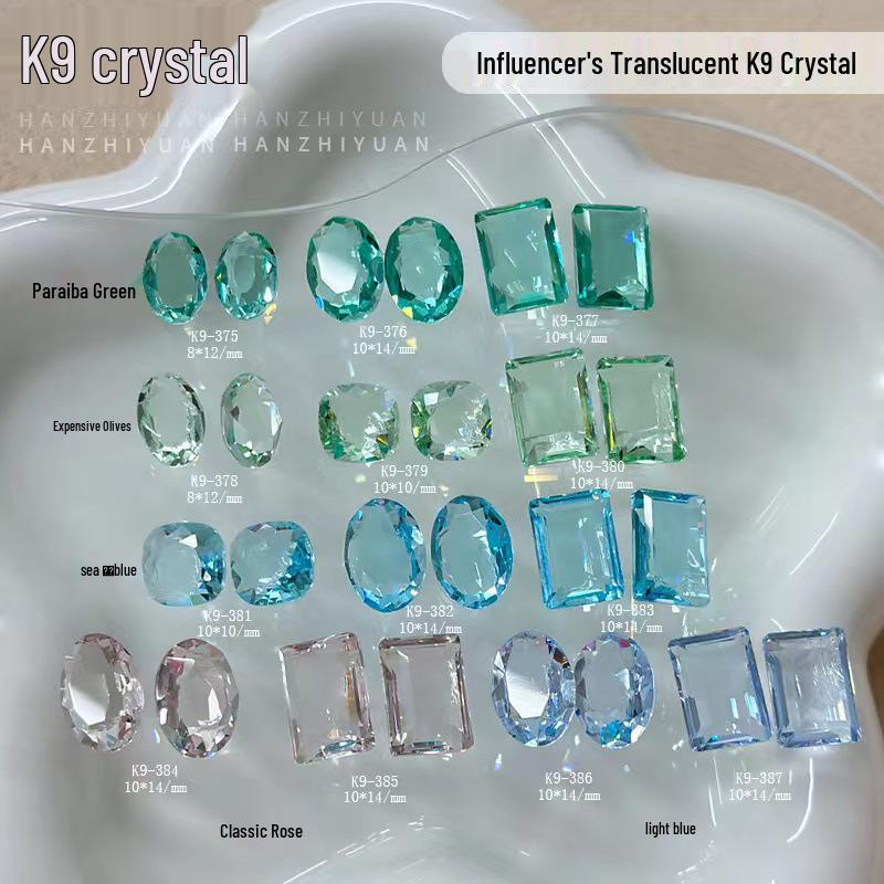 K9 Ice Olive Green & Sea Blue Gem Nail Decorations - Pointed Tip Diamonds