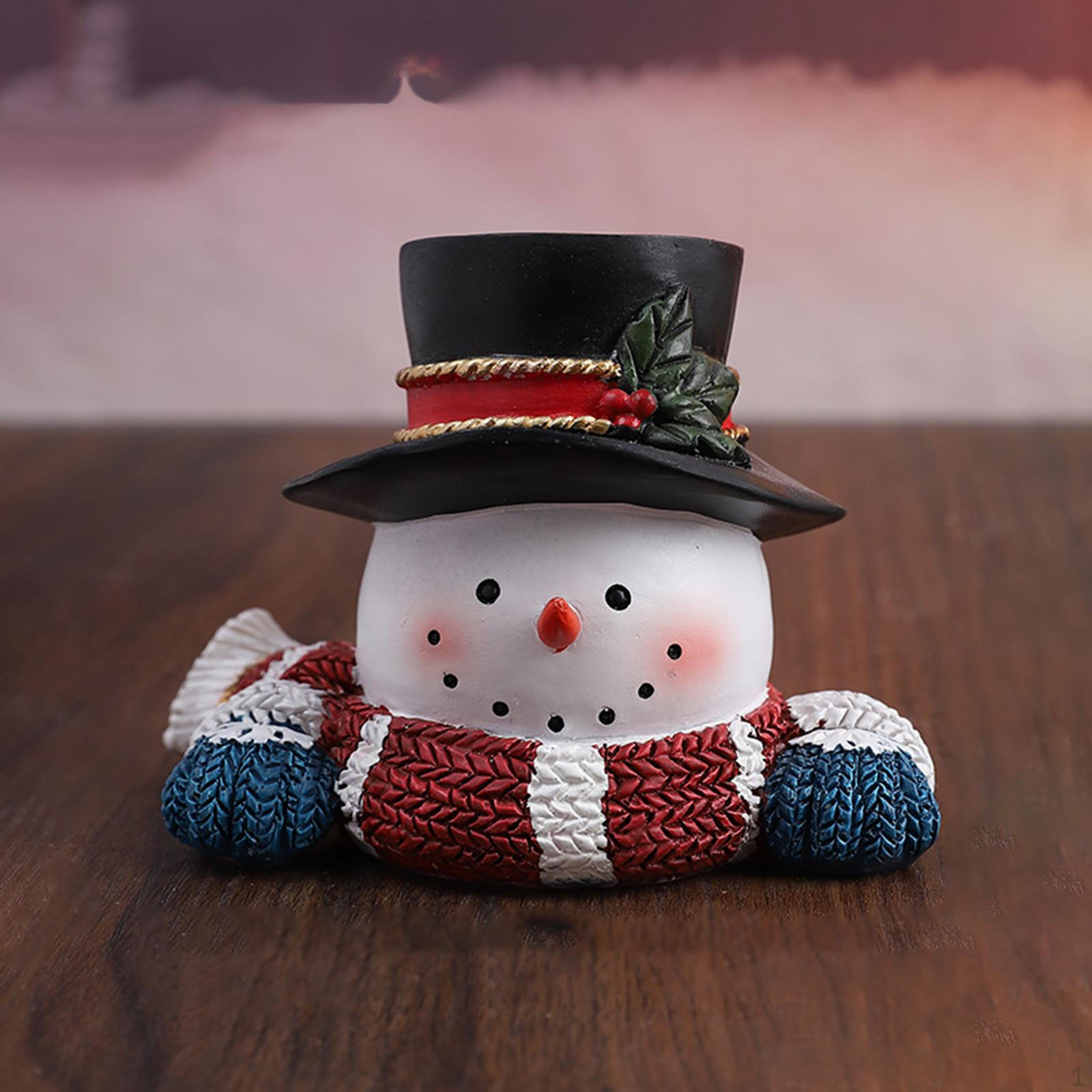 Освещенная рождественская миниатюрная фигурка снеговика, маленькая скульптура из смолы, симпатичное рождественское настольное украшение для Black Hat