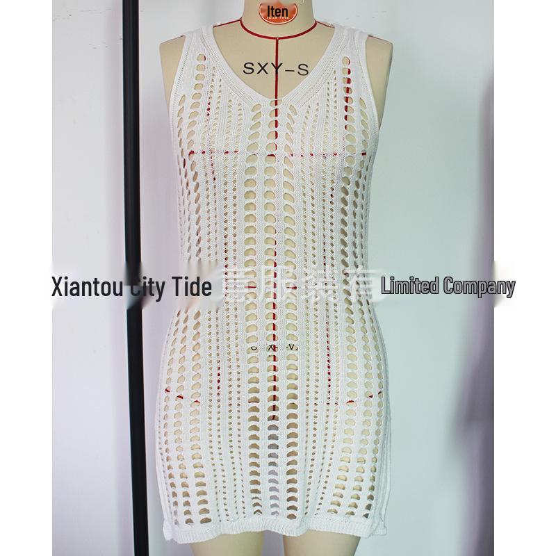 Women's Knit Bodycon V-Neck Slit Beach Cover-Up Dress