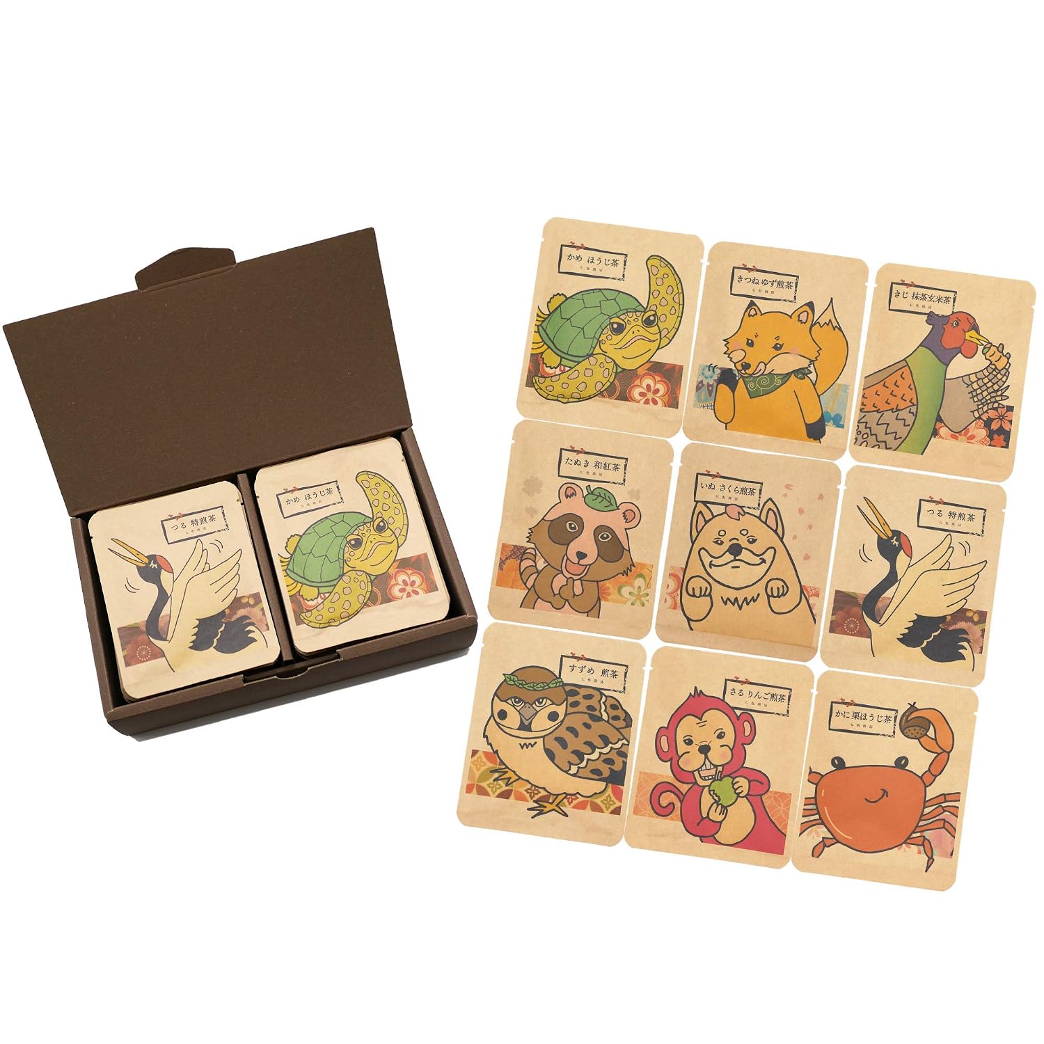 Animal Tea 9 Variety Assorted Japanese Gift Set (Gift Wrapped Box Green TeaHojichaJapanese Black Assortment Total 18 Bags) Bag Nanairo Shoten