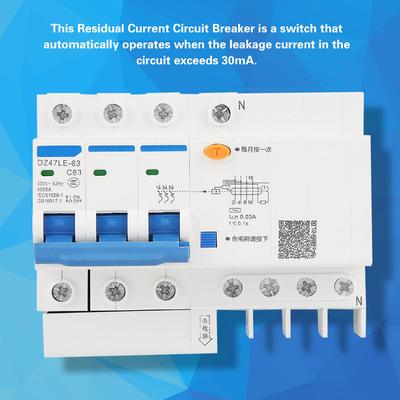 DZ47LE-63 1P+N C63 AC 230V 63A Residual Current Circuit Breaker 30mA RCCB GS