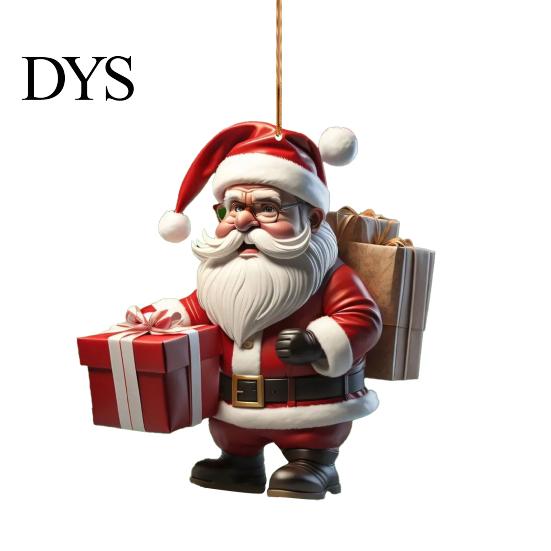 Fun Car Decorations Acrylic Santa Claus Christmas Ornaments 2D Flat Riding Bicycle Hanging Funny Accessory Gift Ideas with Box Decoration for