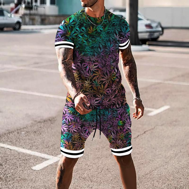 Ținute scurte pentru bărbați cu imprimare 3D Trening sport Set 2 piese pentru bărbați Montaj de vară Bărbați Pânză Tricouri cu mânecă scurtă pentru bărbați Set pantaloni scurți