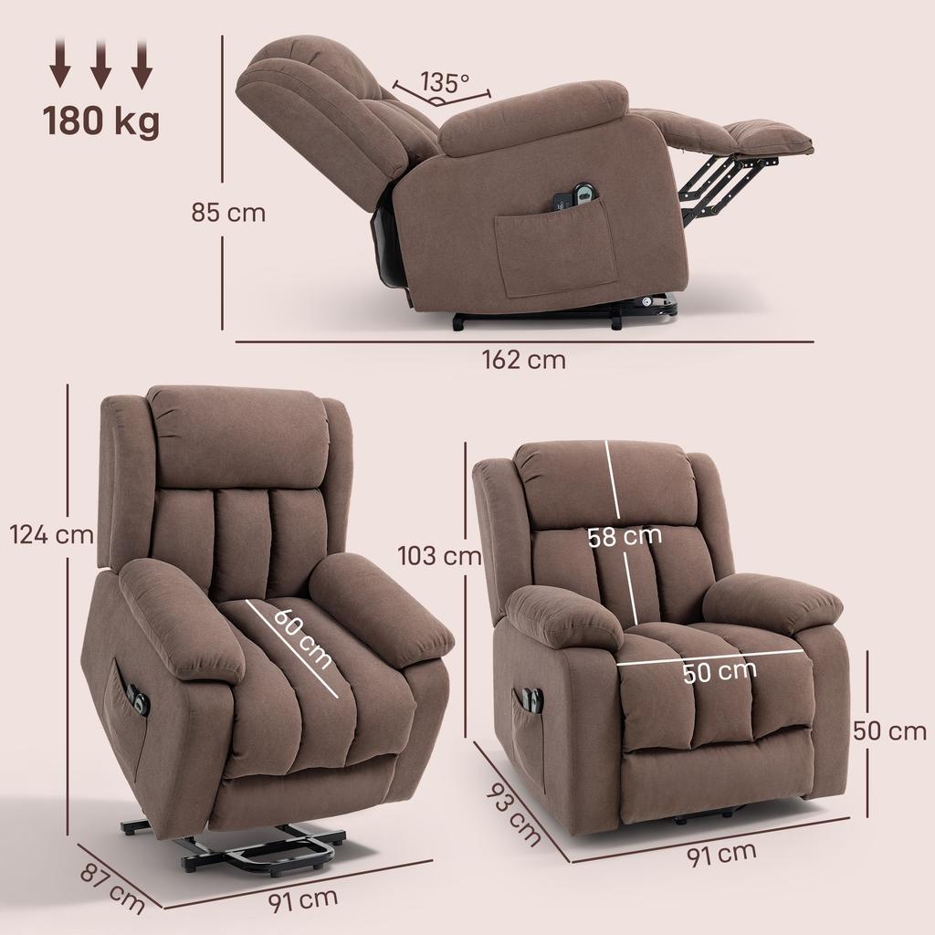 Power Lift Recliner Chair with Vibration Massage, Lift Chair for Elderly with Footrest, Remote, Side Pocket, Dark Brown