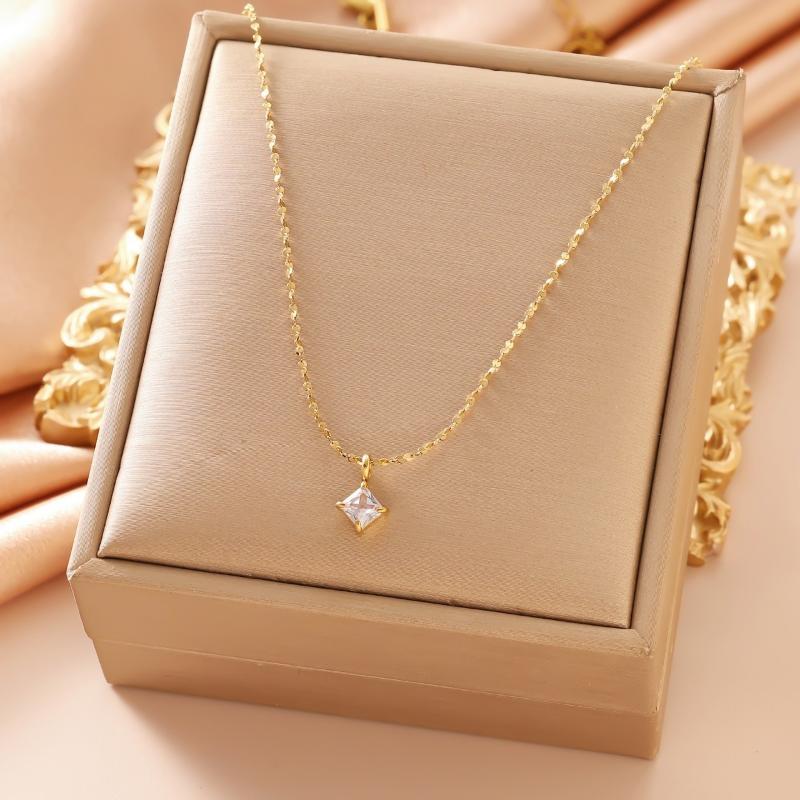 Elegant Square Titanium Steel Necklace for Women Hypoallergenic Slim Clavicle Chain for Wedding Dinner Jewelry Gift