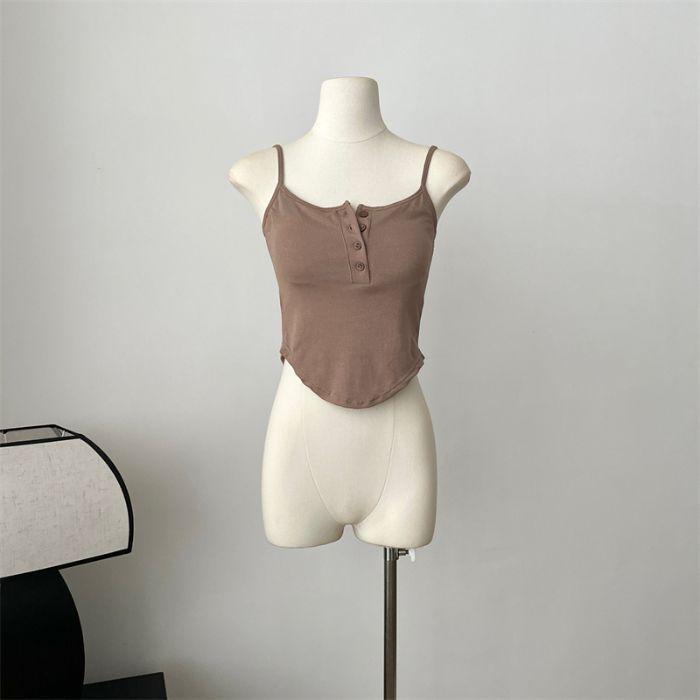 

Милый и Универсальный Коричневый Маленький Дизайн Жилета на Подтяжках Вызывает Чистое Желание Носить Нагрудная Подушечка Красивая Спинка Топ one size