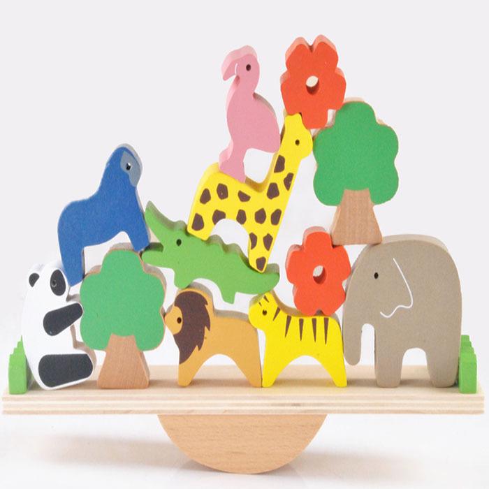 Wooden Forest Animal Balance Seesaw Educational Stacking Blocks for Babies - LZK01 28x11x6 cm