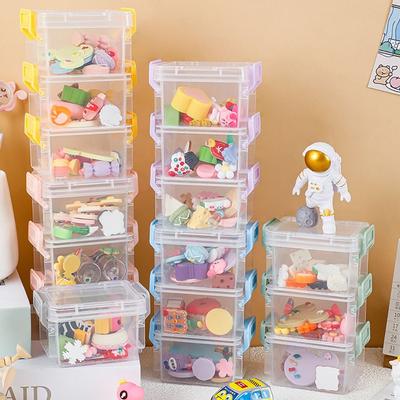 Multi-Function Multilayer Mini Storage Box Plastic Magic Buckle Jewelry Storage Case Transparent Small Stationery Holder Kitchen
