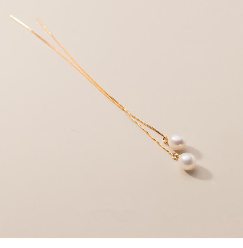 Fashion Jewelry 925 Sterling Silver Long Earrings Natural Pearl Long Chain Tassel Gold Plated Stud Earrings Ear Line for Women