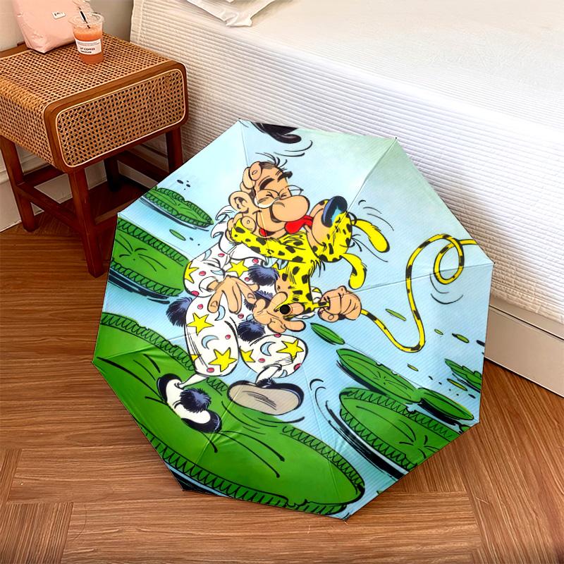 Marsupilami pattern, automatic folding umbrella, portable and foldable design, 8 ribs, a Christmas or birthday gift.