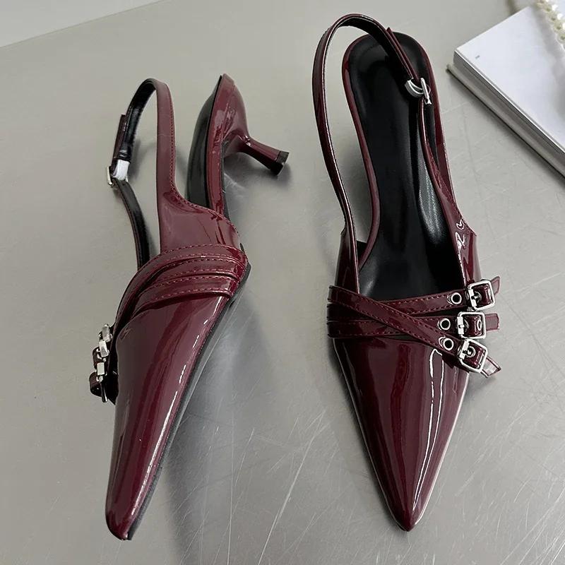 Fashion Pointed Toe Shallow Pumps Ladies Heels Shoes Female Fashion Slingbacks New in Medium Heels Shoes For Women Footwear Mules