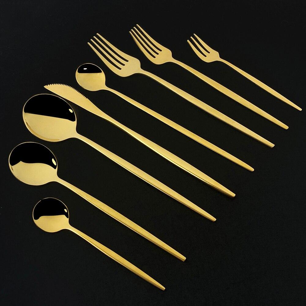Gold Western Dinnerware Tableware Dessert Knife Fork Coffee Spoon Teaspoon Steel Cutlery Set Stainless Steel Home Dinner Set