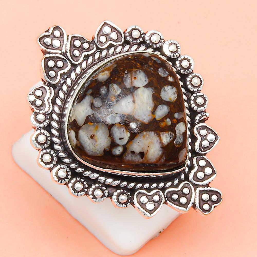 Peanut Wood Jasper Gemstone Handmade Silver Jewelry  "7"