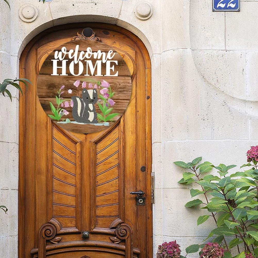 12 PCS Diamond Art Painting Front Door Signs Cartoon Animal Interchangeable Flowers and Grass Present for Adults Kids Beginners