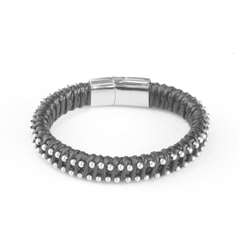 Геометрический двухцветный материал из микрофибры с аксессуарами из нержавеющей стали, Плетений вручную браслет 7.5in