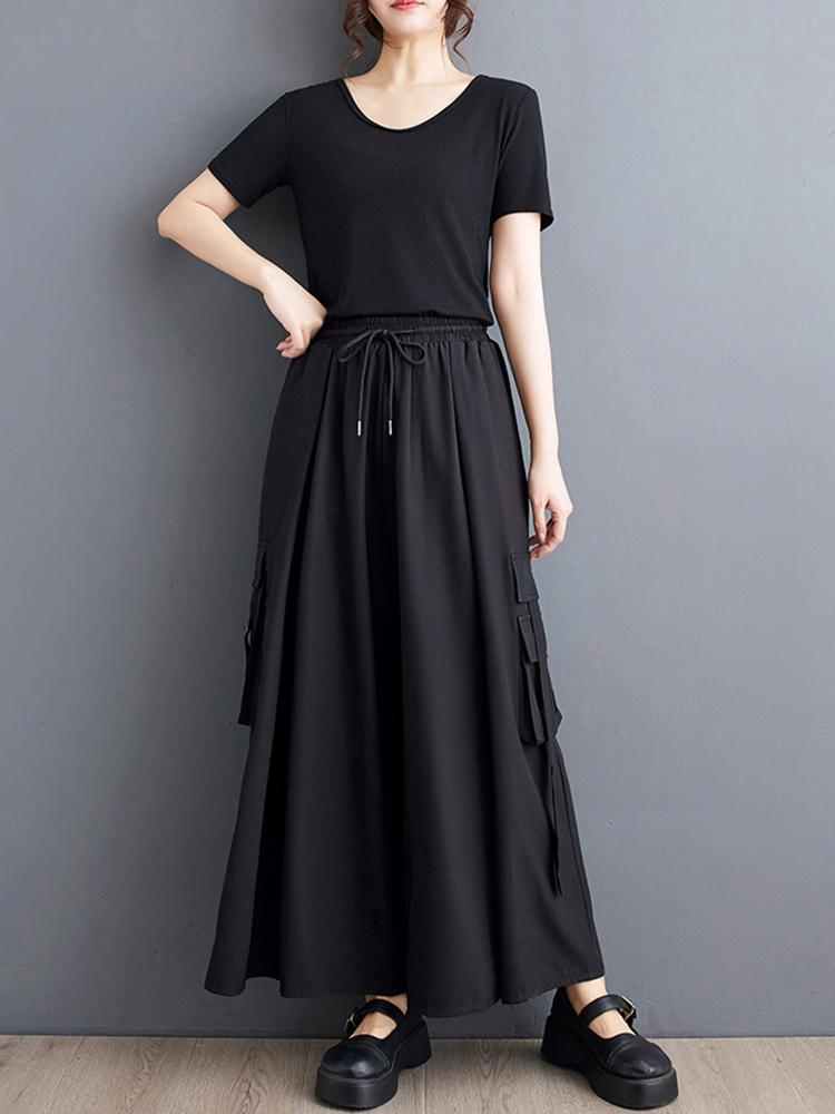 XITAO Elastic Waist Pocket Lace-up Pant GYX1548