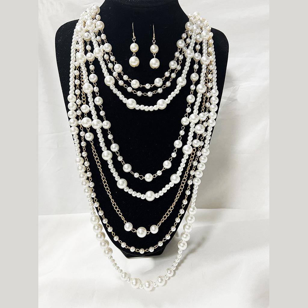 Stylish Simulated Pearls Chain Necklace and Earrings Set Women Elegant Jewelry Set Drop Earrings Perfect for Parties