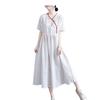 2025 New Summer Cotton and Linen Diagonal Placket Buckle Embroidered Short-sleeved Dress for Women, Retro Hanfu for Women