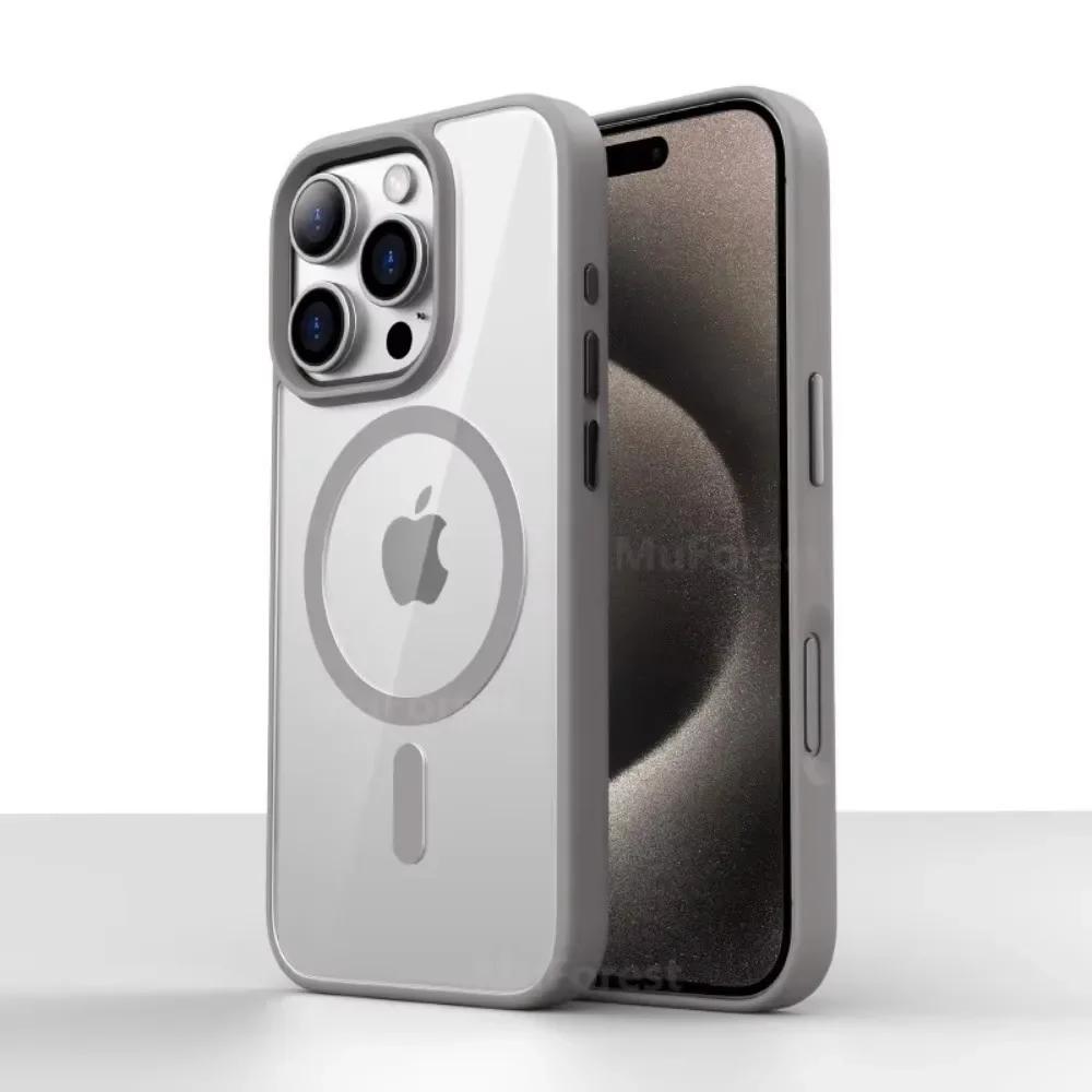 Magnetic Wireless Transparent Case For iPhone 16 15 14 13 12 11 Pro Max Plus Acrylic For Magsafe Clear Hard Shockproof Cover