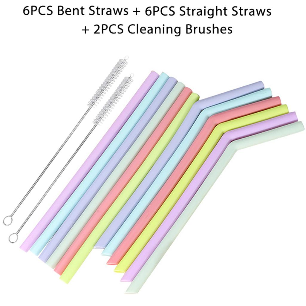 Reusable Silicone Straws Set with Cleaning Brushes, for Water, Milk, Juices, Smoothies, Flexible Portable, Straight, Bent Straws
