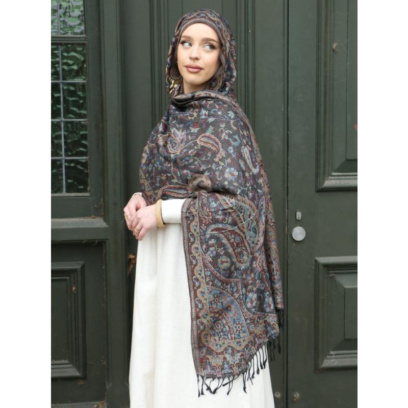 Women S Thin Warm Ethnic Style Tassel Jacquard Scarf