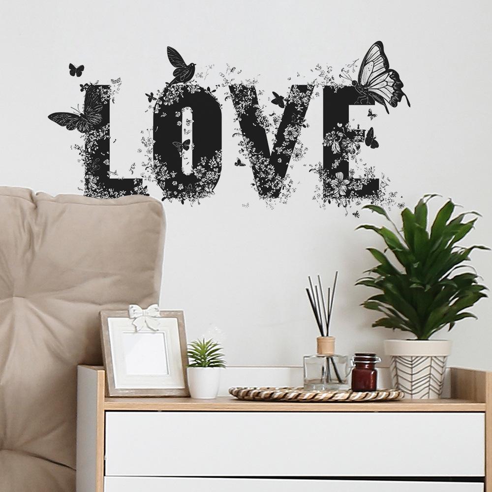 Creative English Letter "LOVE" Butterfly Bedroom Entrance Home Background Beautification Wall Stickers