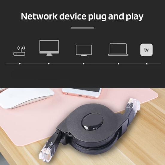Retractable Computer Network Adjustable Length Cat6 Cable 1M/2M Universal Compatibility 6 Flat Ethernet