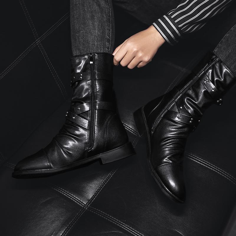 Men's Black motorcycle boots Trendy and personalized designer styles Party Nightclub Outdoor shoes for autumn and winter New-45