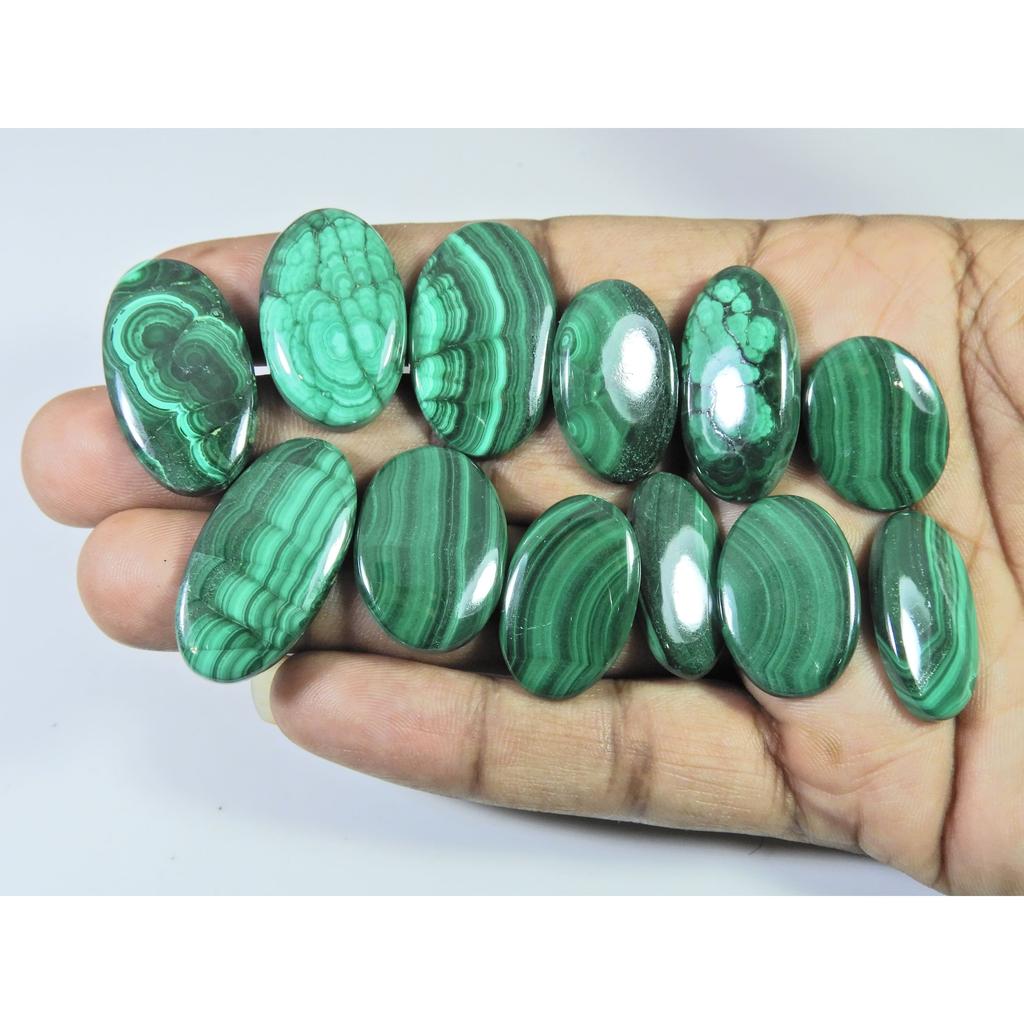 12Pcs Natural Green Malachite Oval Cabochon Loose Gemstone 291Cts. Lot C-474