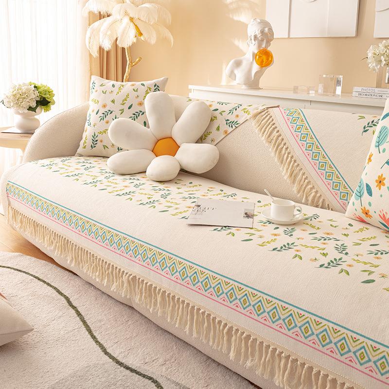 Cotton Linen Sofa Cushion Four Seasons Universal Bohemian Ethnic Ins Style Backrest Towel Full Cover Non-Slip Sofa Cover Slipcover
