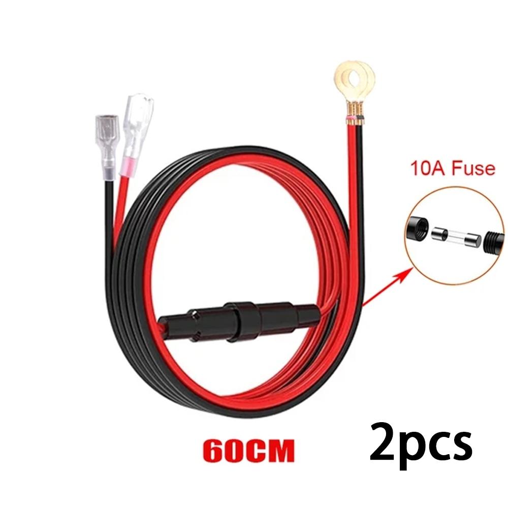 Auto-Stromkabel mit 10A Sicherung - 60cm Kfz-Kabelsatz mit Ringklemmen für 12V/24V Zubehör