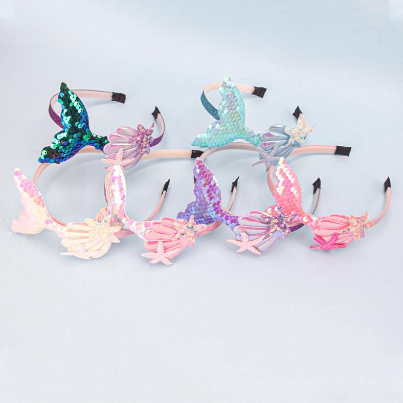 Girls Hairbands Mermaid Headwear Color Sequin Shells Shiny Princess Sweet Children's Hair Accessories Photo Prop Party Headbands