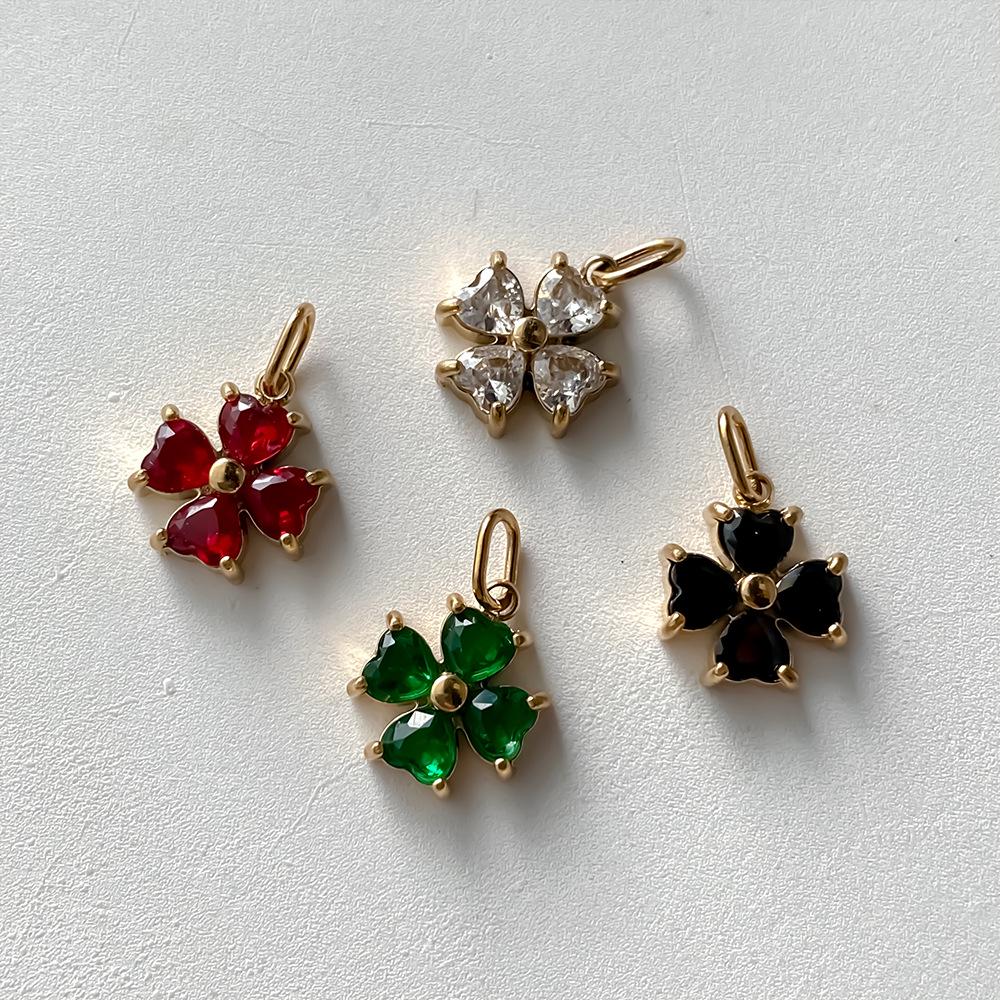 eManco 14K Gold Plated Stainless Steel Clover Pendant with Colorful Zircon for DIY Earring or Necklace
