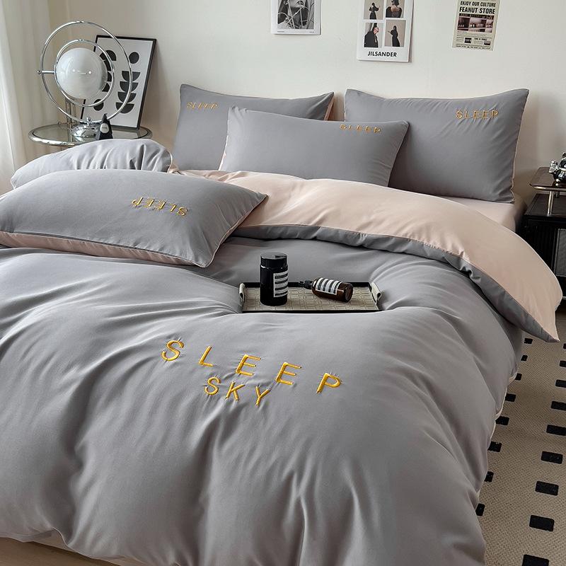 Bedding Four-piece Set Full Queen Size Printed Skin-friendly Water Wash Sheets Quilt Cover Pillowcase Set