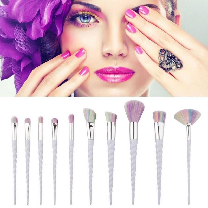 Bunte Einhorn-Make-up-Pinsel mit langem Griff, mit haltbaren Kunststoffgriffen und Nylonborsten