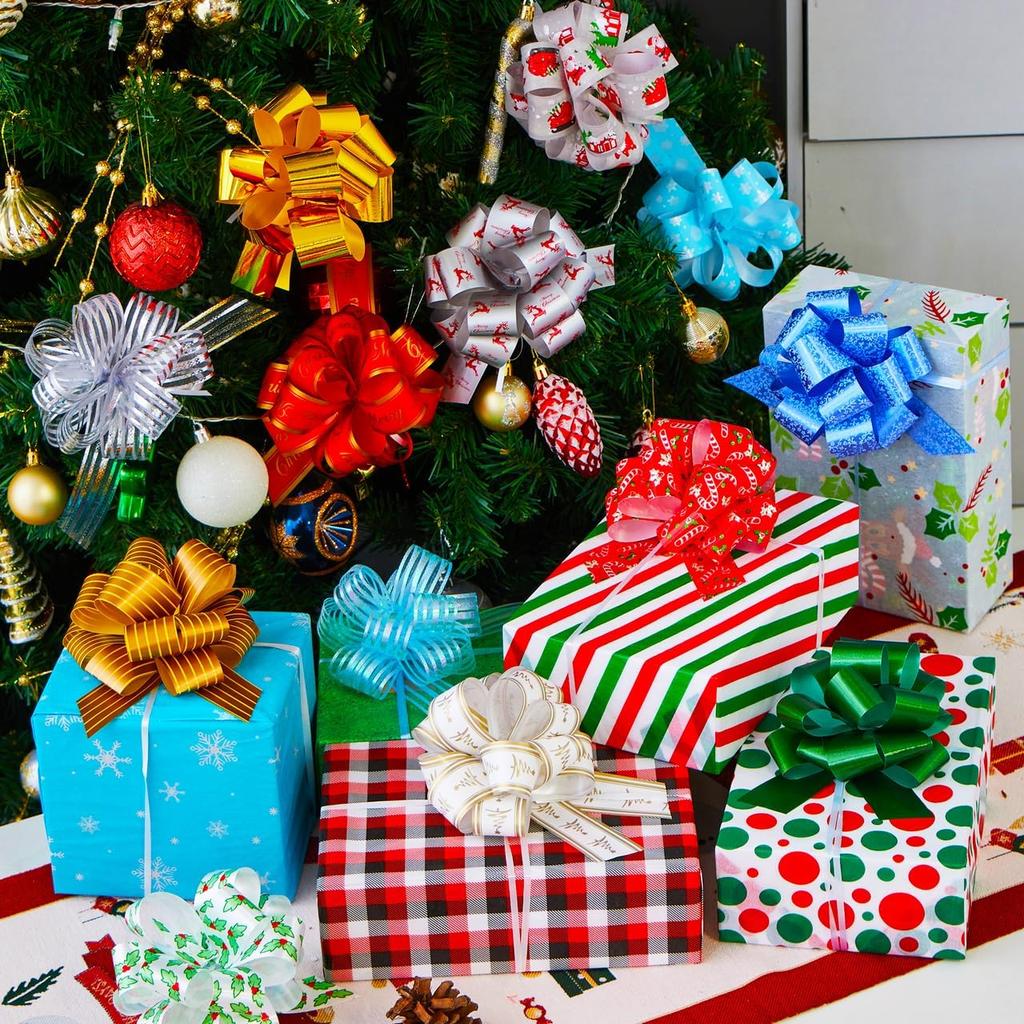 Christmas Pull Bows Ribbon Wide Gift Wrapping Tags Boxing Day Holiday Dcor JOYFY PCS 48 with 5 for Entertaining Play Safe Kid Friendly Fun