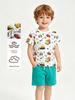 European Style Kids' Summer Two-Piece Set with Cartoon Car Print - Short Sleeve and Shorts