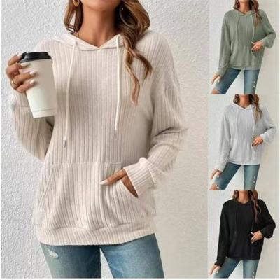 Sudaderas y sudaderas con capucha de manga larga con estampado de color sólido informal a la moda para mujer