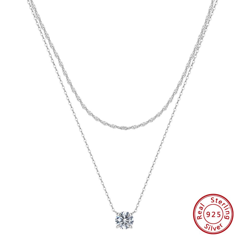 

EFFIE QUEEN 925 Pure Silver Multilayer Chain Necklace 5A Crystal Zircon Charm Layered Pendant Neck Chain Fashion Jewelry BQN45