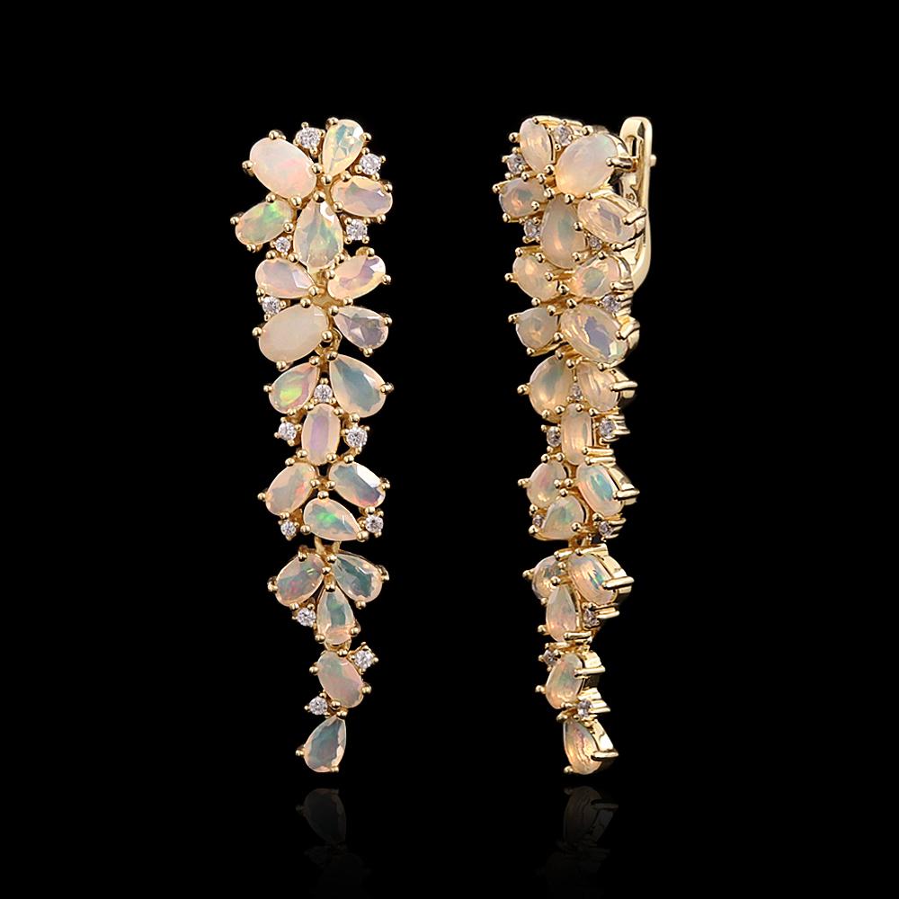 

TBJ,Luxury Long party women s earrings Natural Ethiopia Opal Leaf shape design 925 sterling silver fine jewelry for banquet wear L