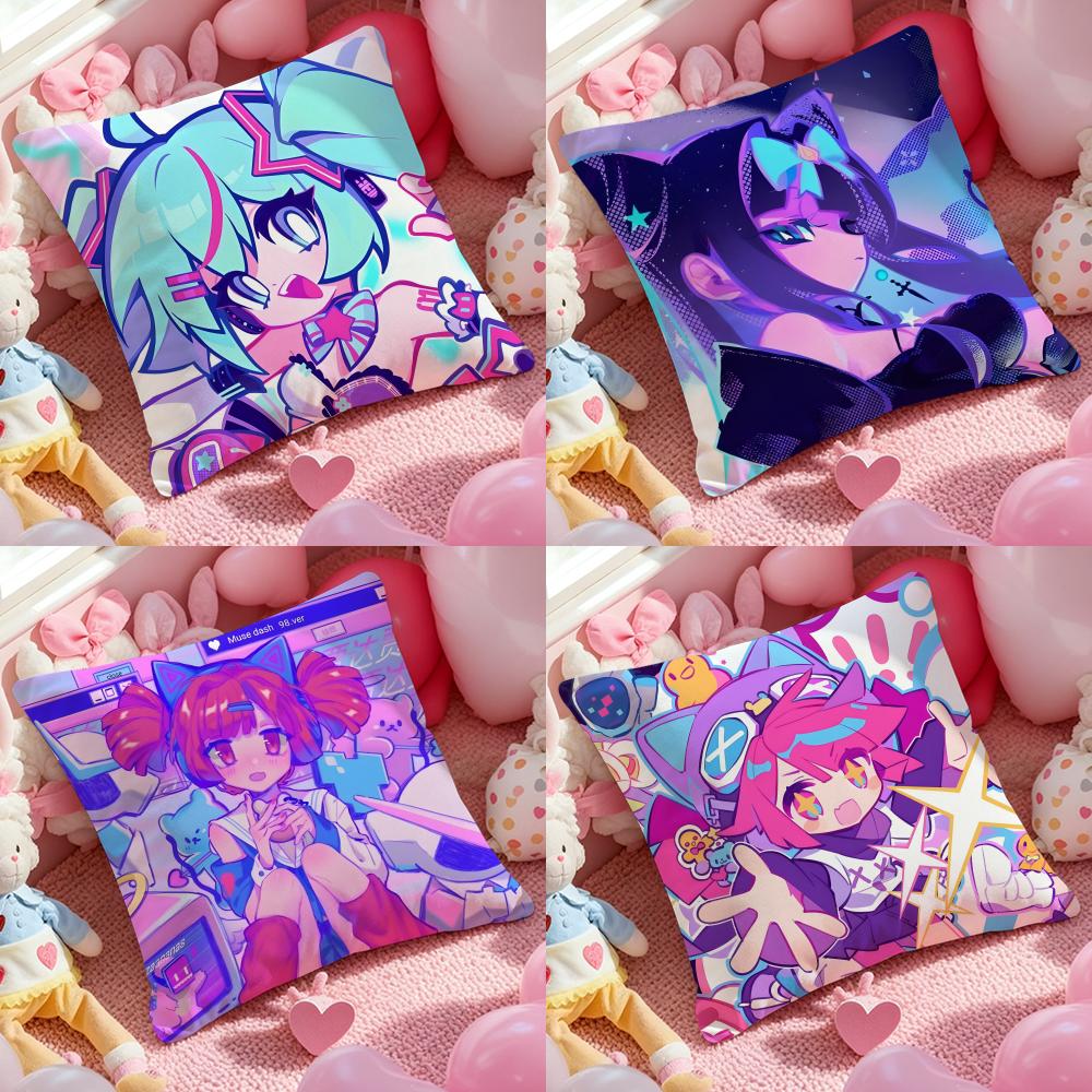 Anime Muse Dash Girl Cushion Cover Pattern Printed Pillowcase for Living Room Sofa Cushion Cover & Bedroom Decor