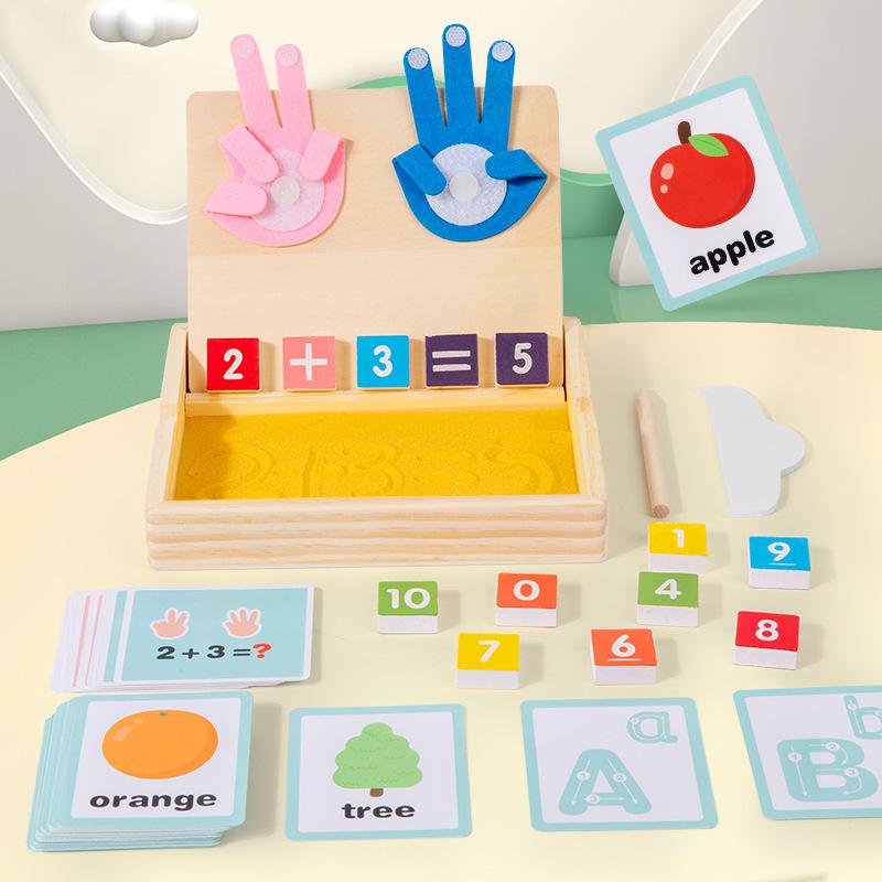 Kinder 2-in-1 Sandmalerei Fingerzählen Zahlenschreibung Wortmalbox Montessori Lehrmittel Frühe Lernspielzeuge